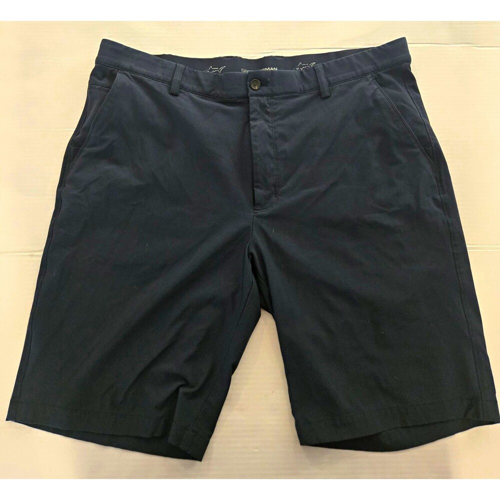Greg Norman Men's Navy Micro Lux Solid Chino Shorts Flat Front Size 38